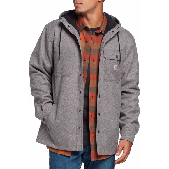 Carhartt Men's Rain Defender Relaxed Fit Heavyweight Hooded Shirt Jacket Gray